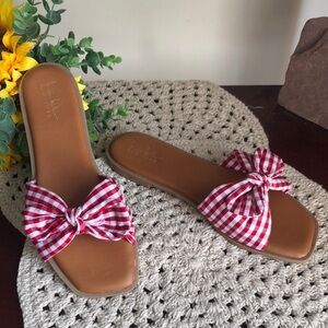 Nicole Miller Red White Gingham Bow Sandals SIZE 10
